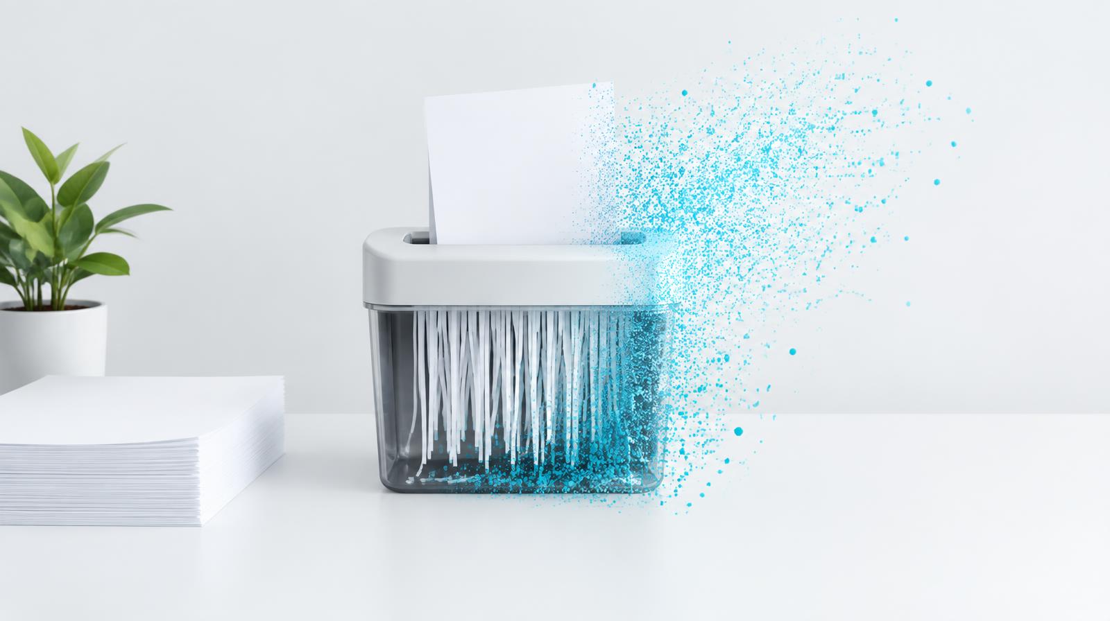 Documents being shredded into particles